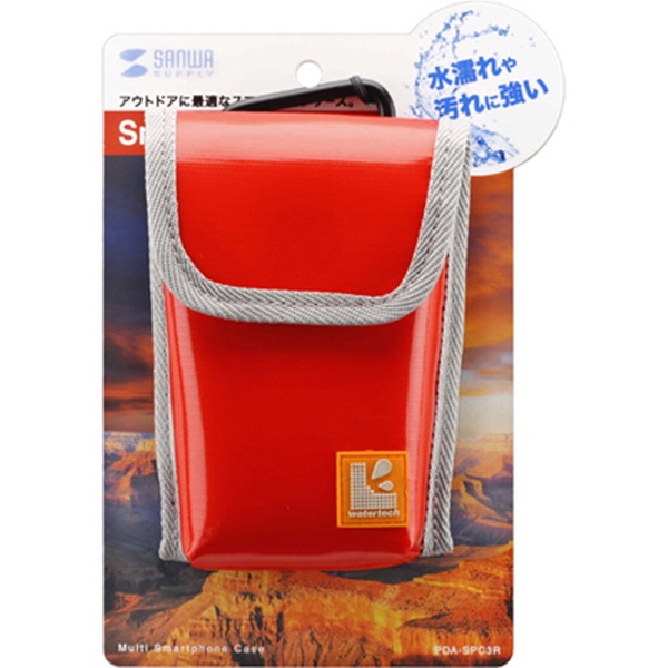 SANWA PDA-SPC3R 타폴린 멀티 생활방수 스마트폰 케이스(레드)