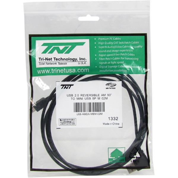 TNT NM-TNTR08 USB2.0 양면인식 ㄱ형 Mini 5핀 케이블 2m