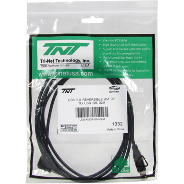 TNT NM-TNTR07 USB2.0 양면인식 ㄱ형 AM-BM 케이블 2m