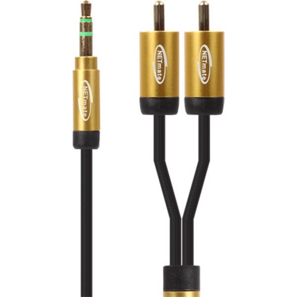 NETmate NMA-MK05SR 초슬림 스테레오 to RCA 2선 케이블 0.5m (OFC/금도금/AUX 케이블)