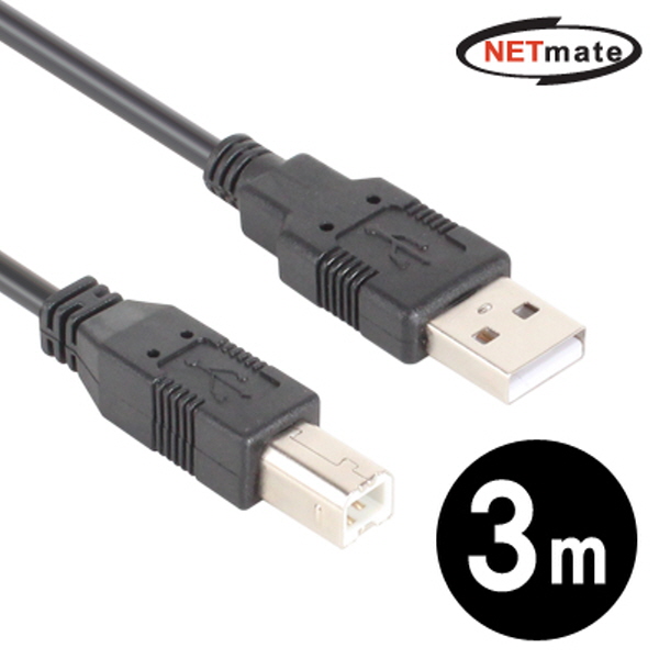 NETmate NMC-UB230BK USB2.0 A-B 케이블 3m (블랙)