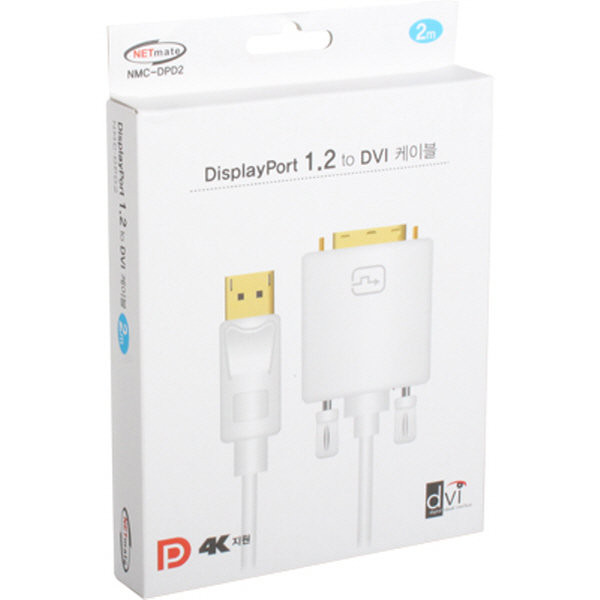 NETmate NMC-DPD2 DisplayPort 1.2 to DVI 케이블 2m