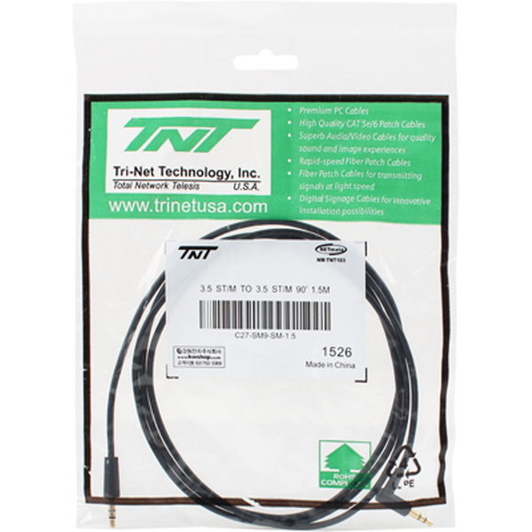 TNT NM-TNT103 초슬림 스테레오 AUX 케이블 1.5m (90° 꺾임)