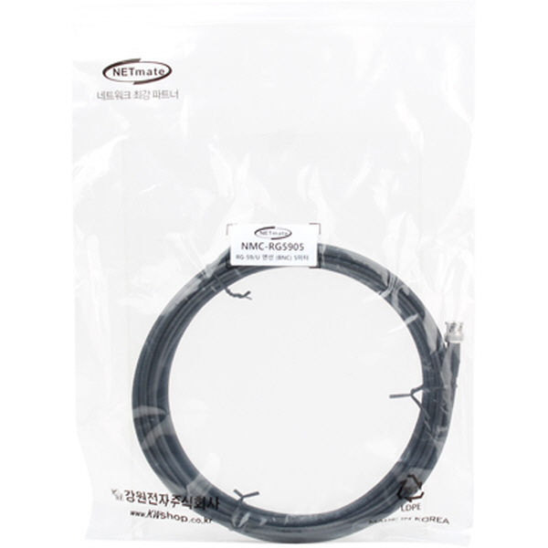 NETmate NMC-RG5905 RG-59 BNC-BNC 고주파 동축 케이블(주석도금 연동선/6합/75Ω) 5m