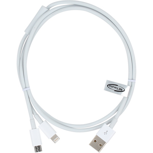 NETmate NMC-UL01W 마이크로 5핀 & A사 8핀 멀티 충전 케이블 1m(화이트/2 in 1)