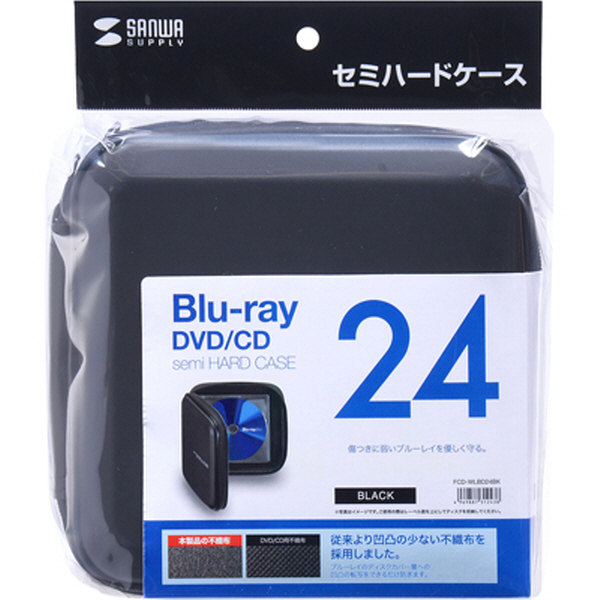SANWA FCD-WLBD24BK 블루레이 지원 세미하드 CD/DVD 케이스(24매/블랙)