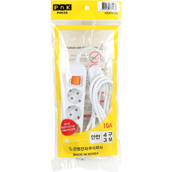 PnK P063A 안전 멀티탭 4구 접지 3m (10A)