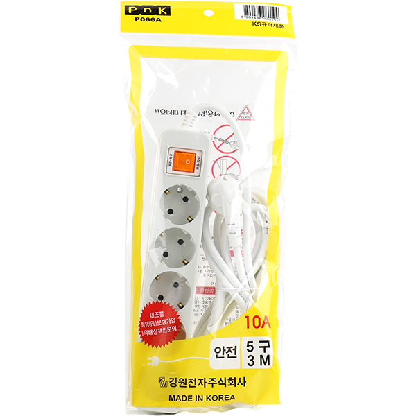 PnK P066A 안전 멀티탭 5구 접지 3m (10A)
