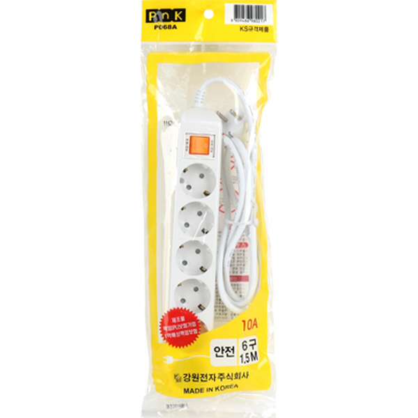 PnK P068A 안전 멀티탭 6구 접지 1.5m (10A)
