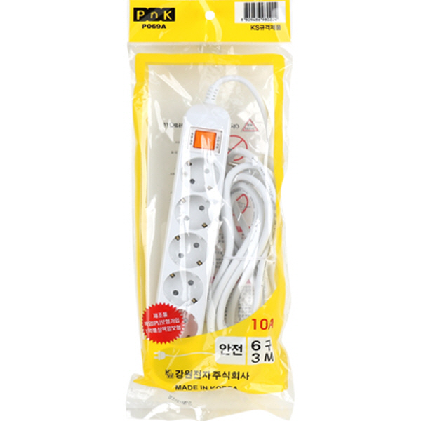 PnK P069A 안전 멀티탭 6구 접지 3m (10A)