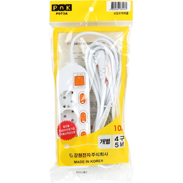 PnK P073A 안전 멀티탭 4구 개별 5m (10A)