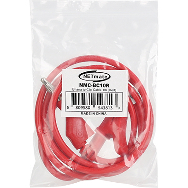 NETmate NMC-BC10R 바나나 플러그/잭 - 악어 클립 케이블 1m (레드)