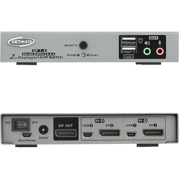 NETmate NM-DKD02C 4K 60Hz Displayport KVM 2:1 스위치(USB/케이블 포함)