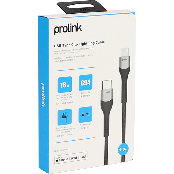 PROLINK PF444A-0100 USB-C - MFi 라이트닝 케이블 1m
