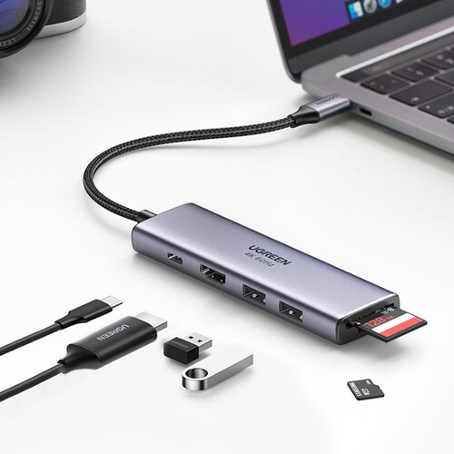 유그린 6in1 USB3.0 C타입 멀티허브 4K HDMI 카드리더기 U-60384