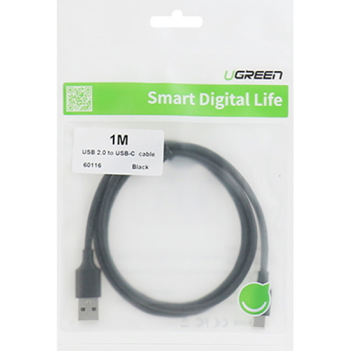유그린 USB 2.0 C타입 스마트폰 고속 충전 케이블 (블랙) 1m U-60116