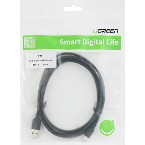 유그린 USB 2.0 C타입 스마트폰 고속 충전 케이블 (블랙) 2m U-60118