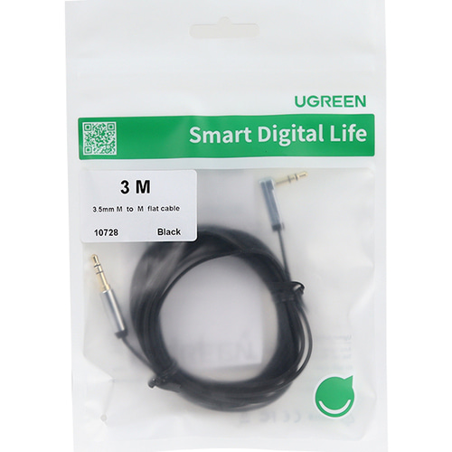 유그린 3.5mm 스테레오 AUX 90도 ㄱ자 FLAT 케이블 3M U-10728