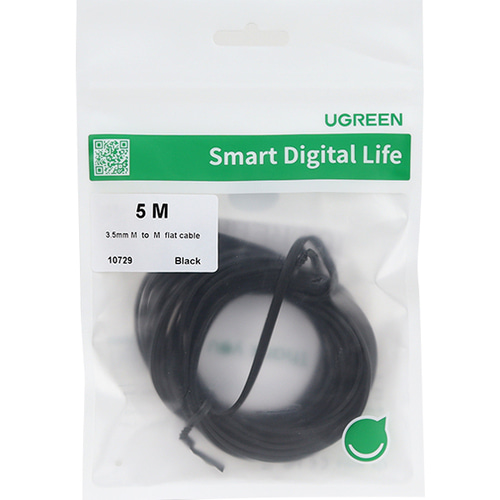 유그린 3.5mm 스테레오 AUX 90도 ㄱ자 FLAT 케이블 5M U-10729