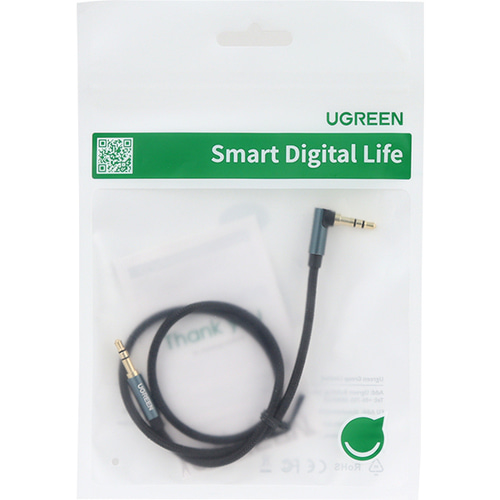 유그린 90도 ㄱ자 3.5mm 스테레오 AUX 패브릭 케이블 0.5m U-60178