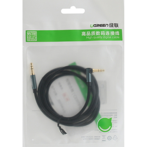 유그린 90도 ㄱ자 3.5mm 스테레오 AUX 패브릭 케이블 1m U-60179
