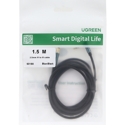 유그린 90도 ㄱ자 3.5mm 스테레오 AUX 패브릭 케이블 1.5m U-60180