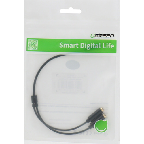 유그린 4극 3.5 스테레오 AUX 이어폰 공유 분배기 Y형 듀얼잭 블랙 U-20816