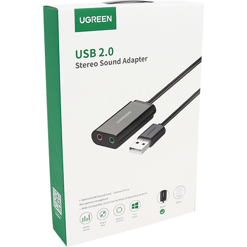 유그린 USB to 3.5mm AUX 오디오 컨버터 (블랙) U-30724