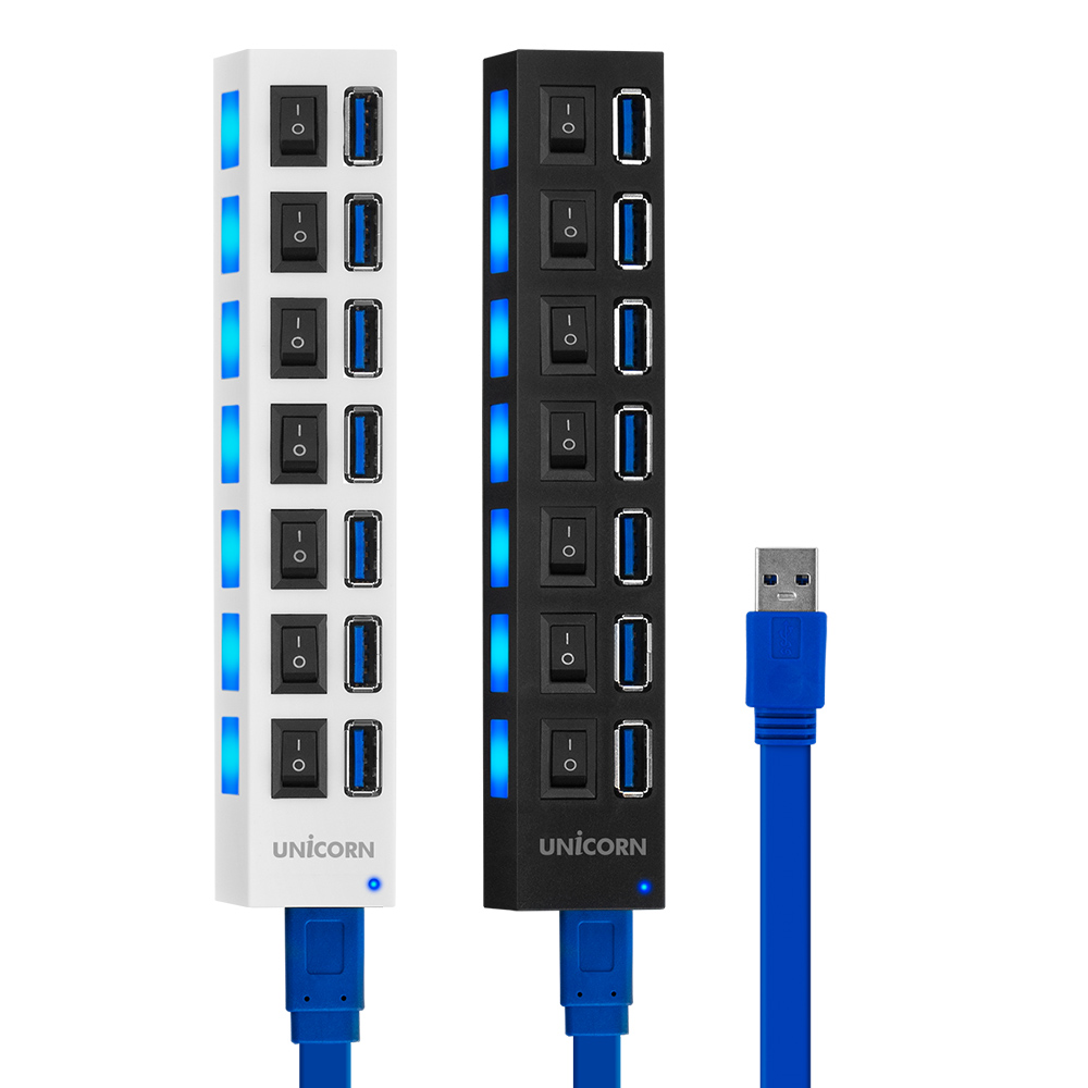 유니콘 XH-Q5 화이트 USB 3.0 7포트 USB허브 개별전원스위치 무전원
