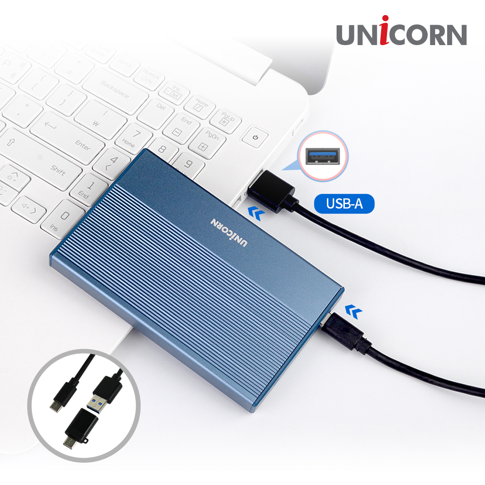 유니콘 USB3.2 Ge2 2.5인치 HDD SSD 외장하드케이스 A+C젠더 알루미늄 간편조립 HDD-800VA