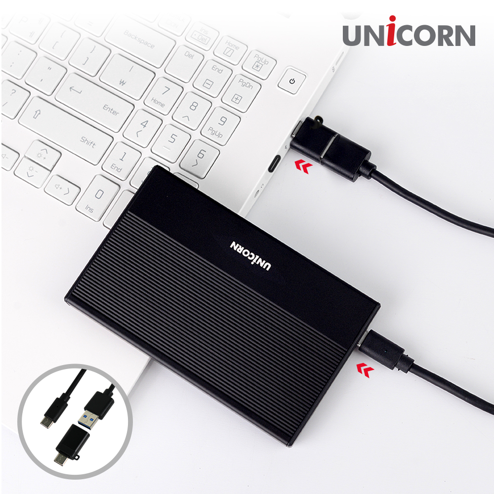 유니콘 USB3.1 5G C타입 A+C젠더 2.5인치 외장하드케이스 알루미늄 슬라이드조립 HDD-700VA