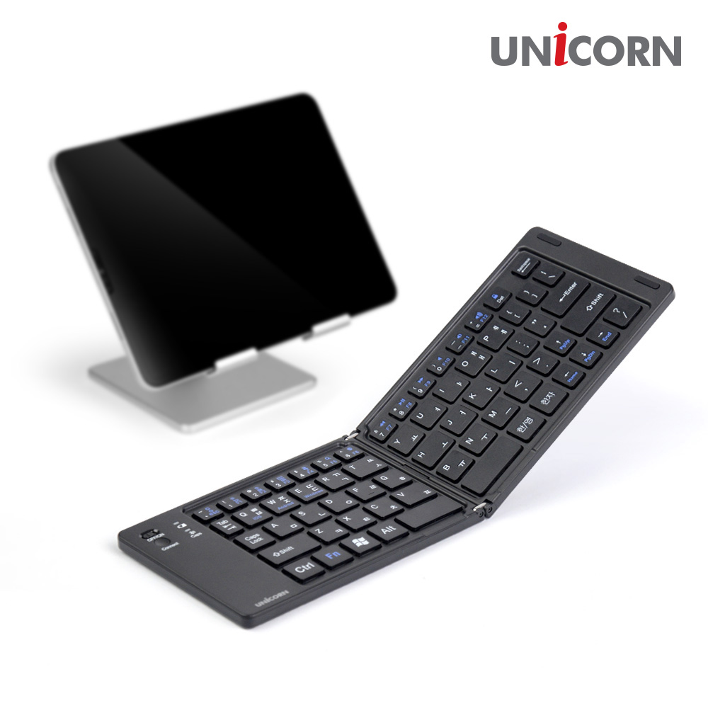 유니콘 무선 접이식 블루투스키보드 휴대용 미니 무선키보드 C타입 충전방식 BK-800SB 블랙