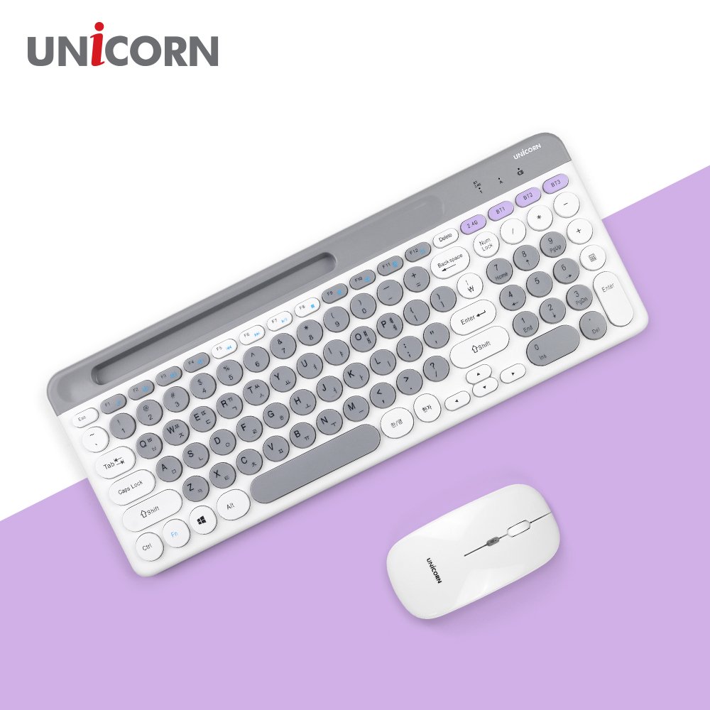 유니콘 2.4G+블루투스 무선키보드마우스세트 듀얼모드지원 멀티페어링 키스킨포함 BK-600SB