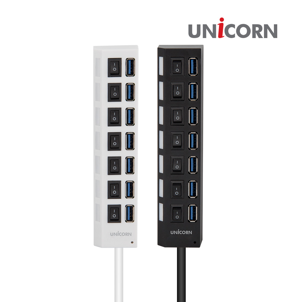 유니콘 XH-800A 블랙 7포트 USB2.0허브 포트별 전원스위치 어댑터포함