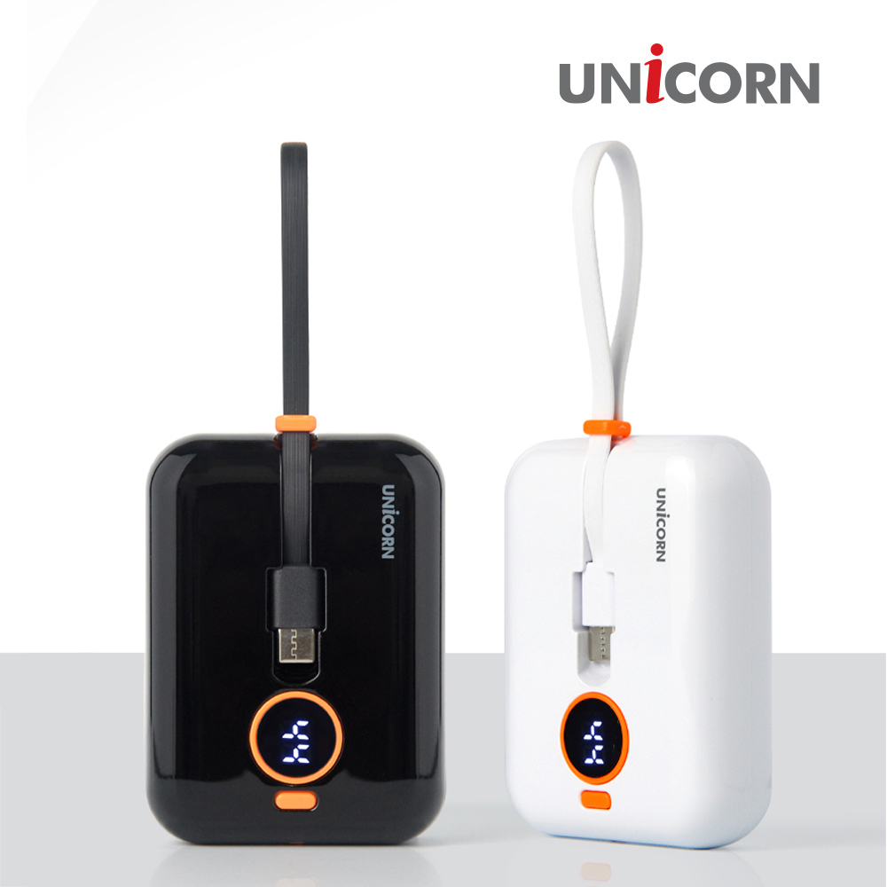 유니콘 10,000mAh 보조배터리 C타입/8핀 동시충전가능 잔량LED표시 PB-VC100 블랙