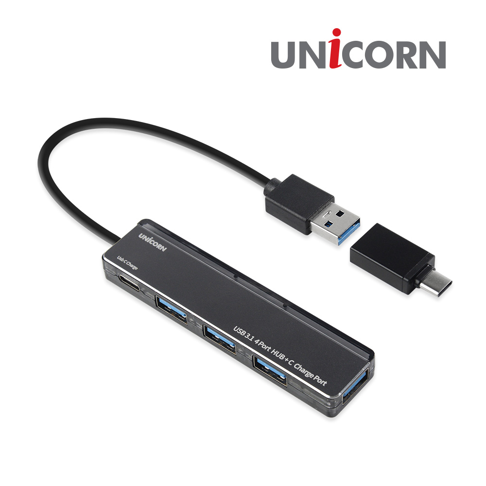 유니콘 4포트USB3.1허브 A+C타입 C타입충전가능/상태LED RH-400AC