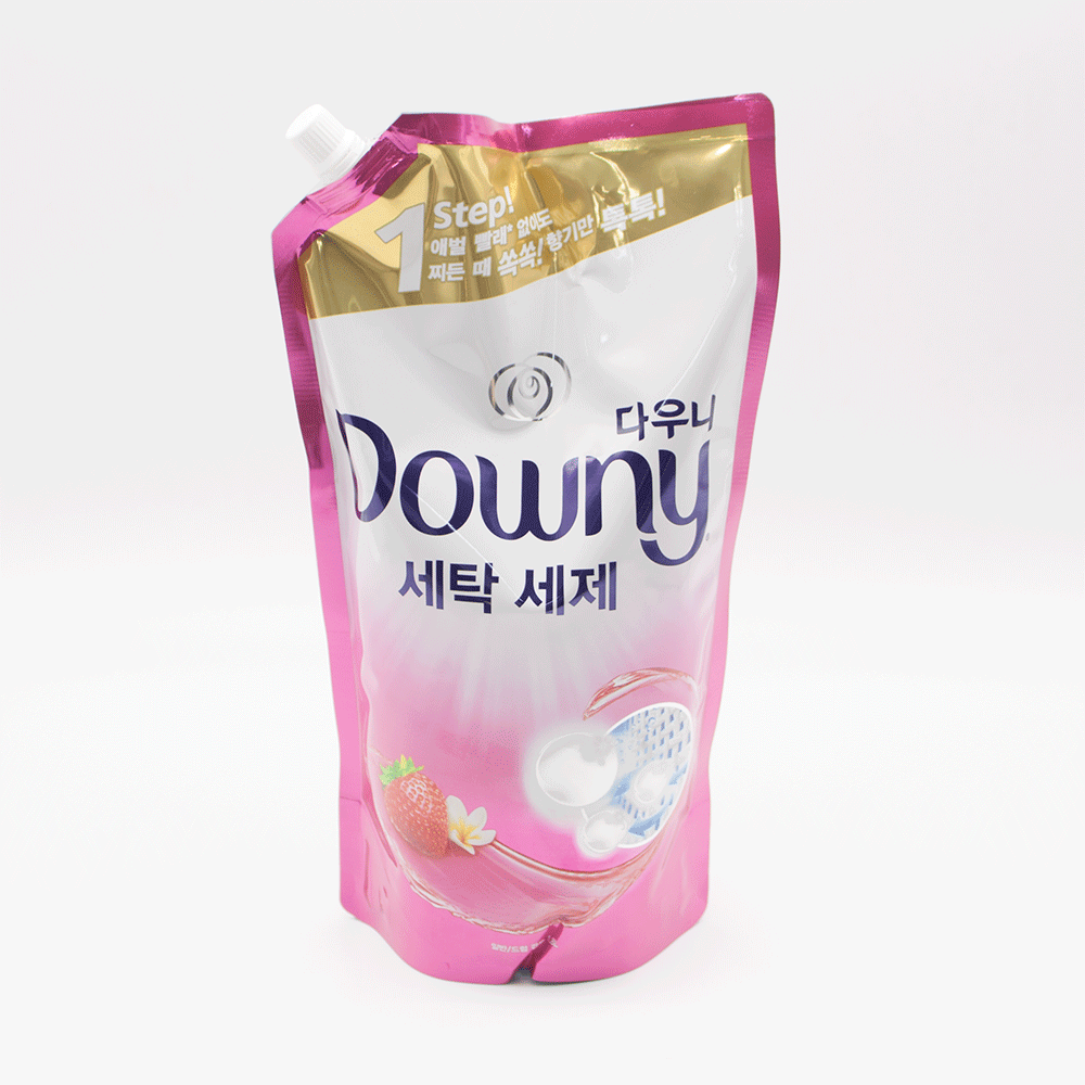 다우니 세탁세제 리필용 1step 핑크 1.8리터 포근한 향 100가지얼룩을 1번에