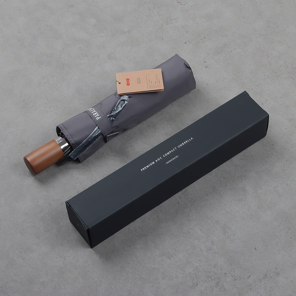 파라체이스 D3223GR 그레이 5단 자동우산 우드손잡이 100cm 8살 367g