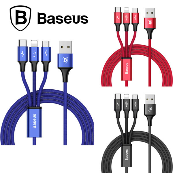 베이스어스 3in1 컬러케이블 마이크로5핀 라이트닝8핀 C타입 3A 다크블루