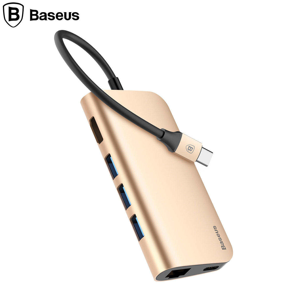 베이스어스 올마이티 C타입 USB 8 in 1 멀티포트 허브 [골드블랙]