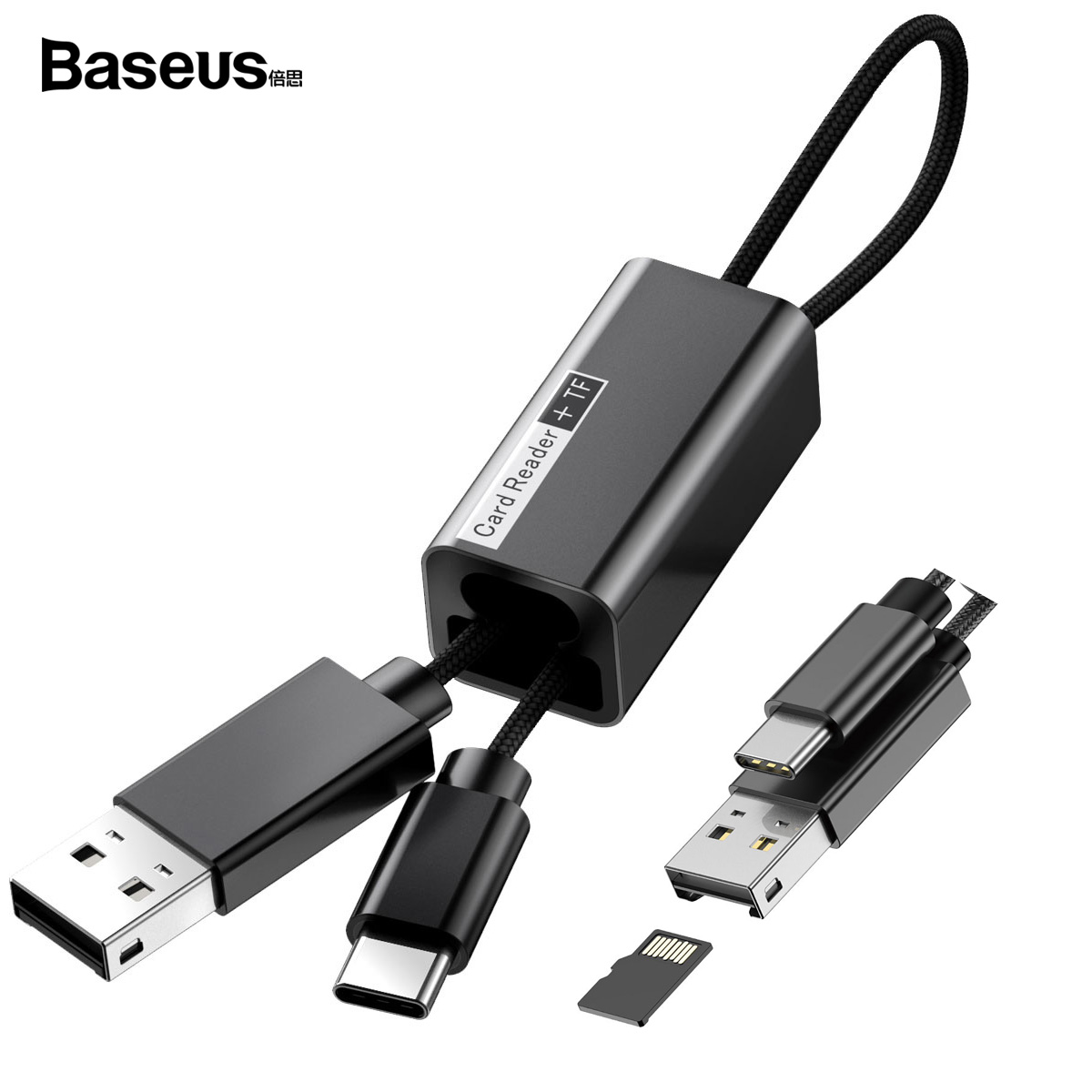 베이스어스 펜던트 카드리더 C타입 데이터 케이블 (블랙)