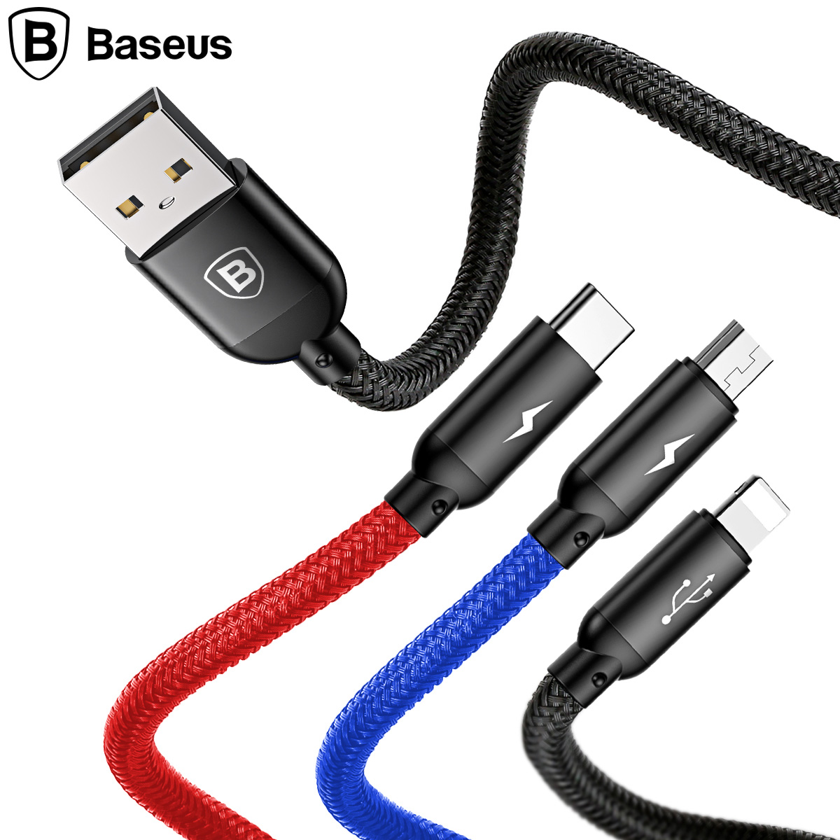 베이스어스 프라이머리컬러 3in1 케이블 3.5A 1.2M (블랙)