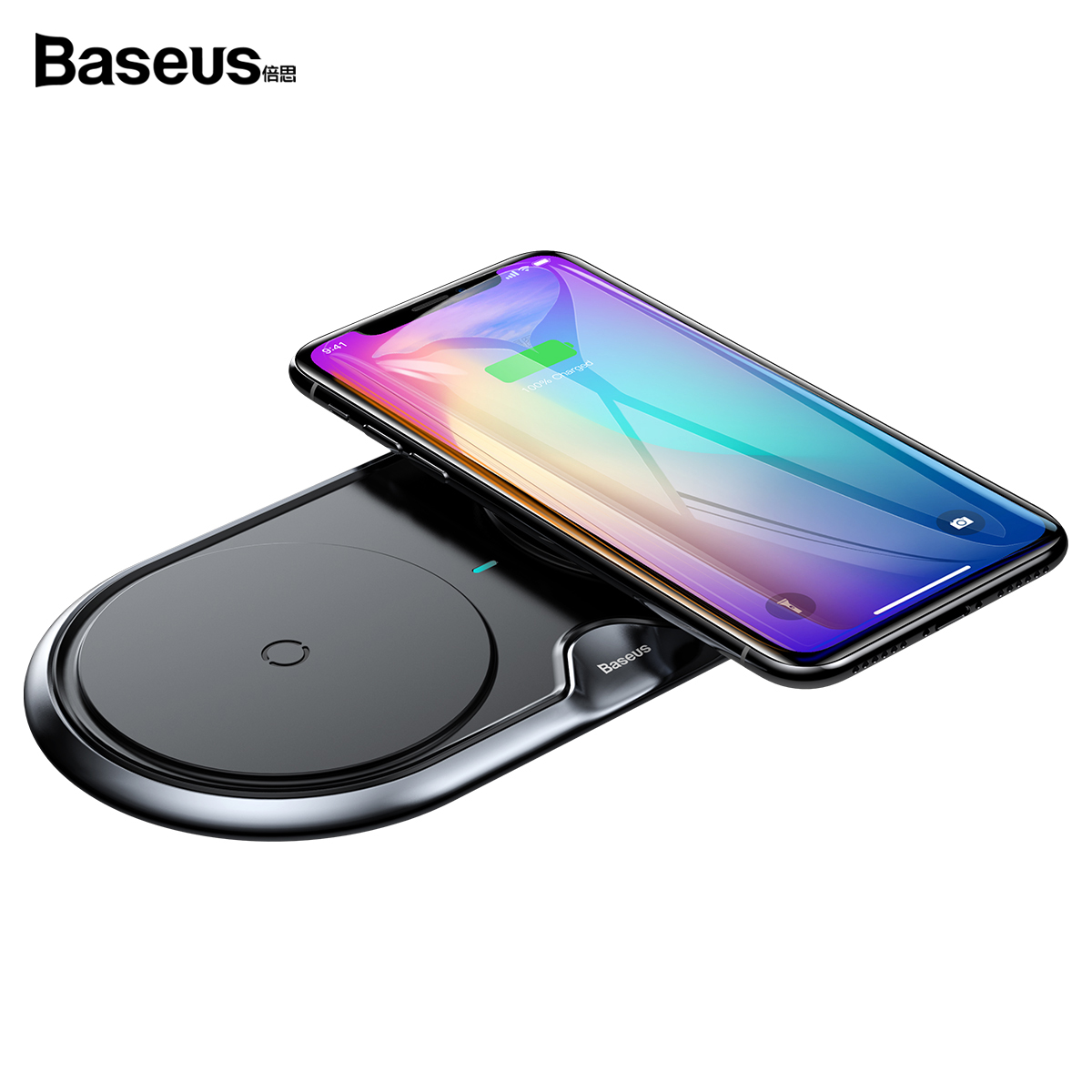베이스어스 메탈 듀얼 고속 무선충전패드(블랙)