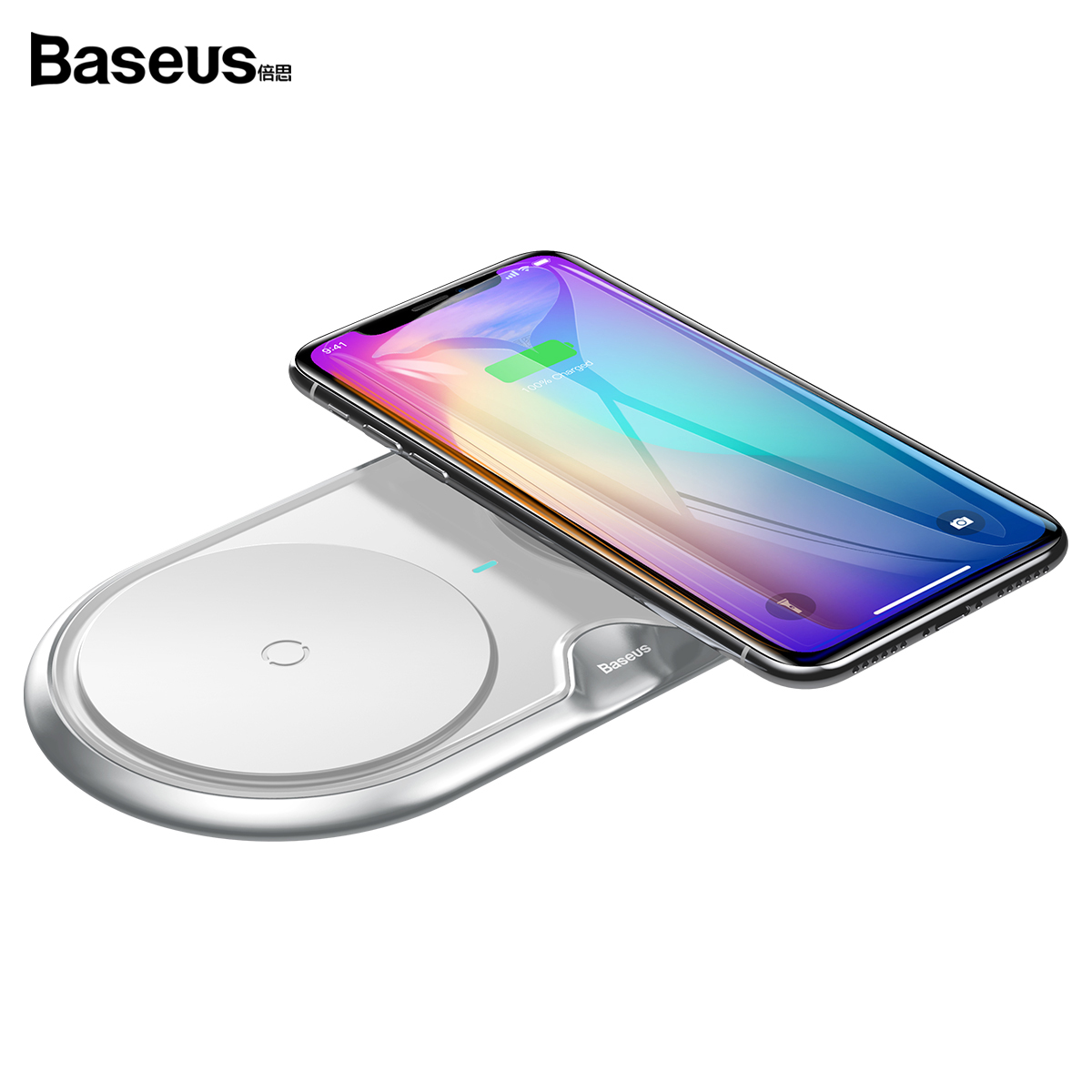 베이스어스 메탈 듀얼 고속 무선충전패드(실버)