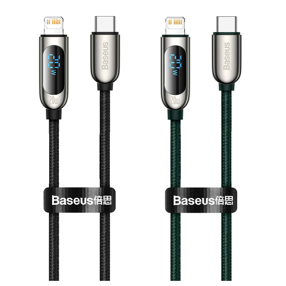 베이스어스 PD 20W LED 디스플레이 C TO 8핀 고속충전 데이터 케이블 2M 블랙