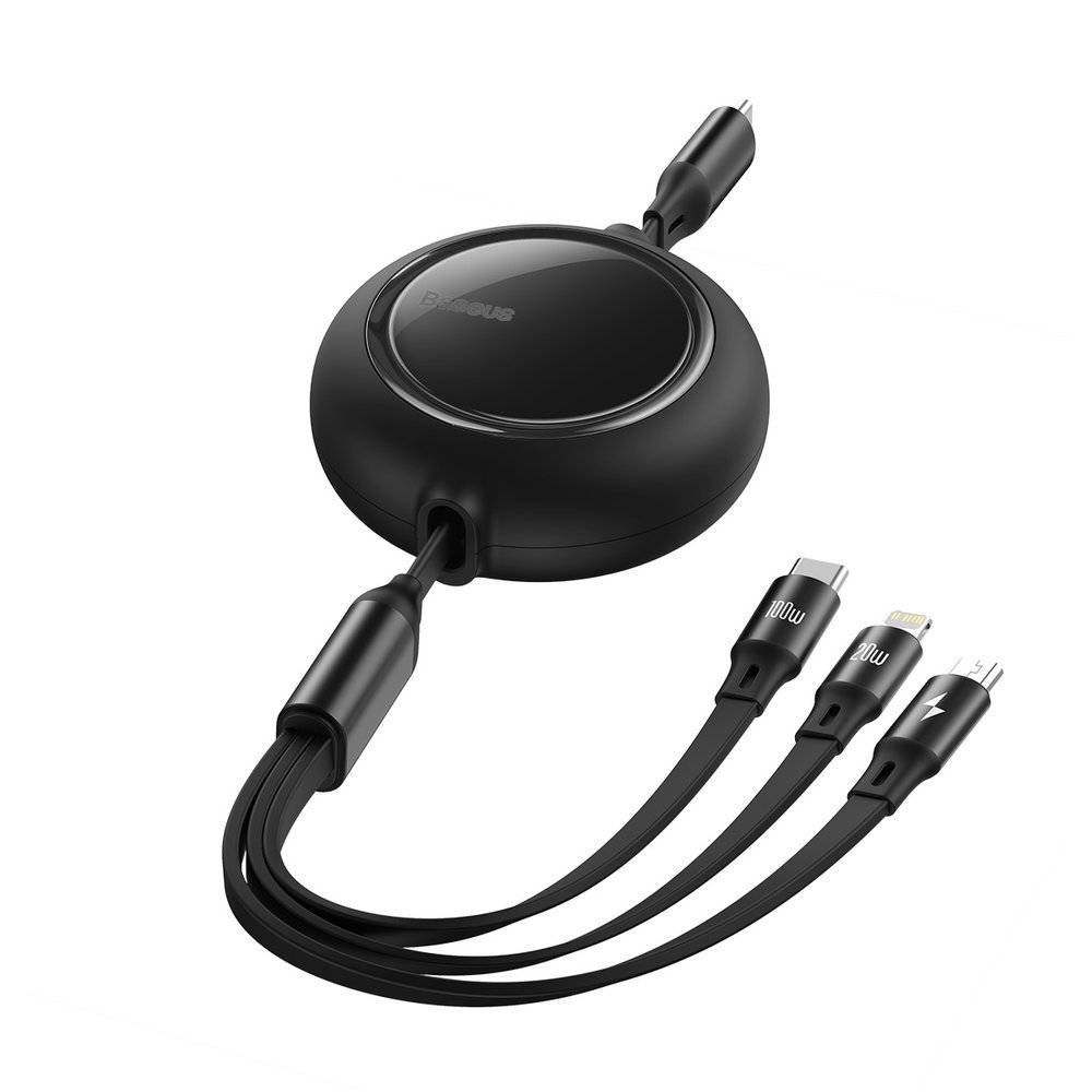 베이스어스 100W 브라이트 미러 3in1 데이터 고속충전 케이블 블랙