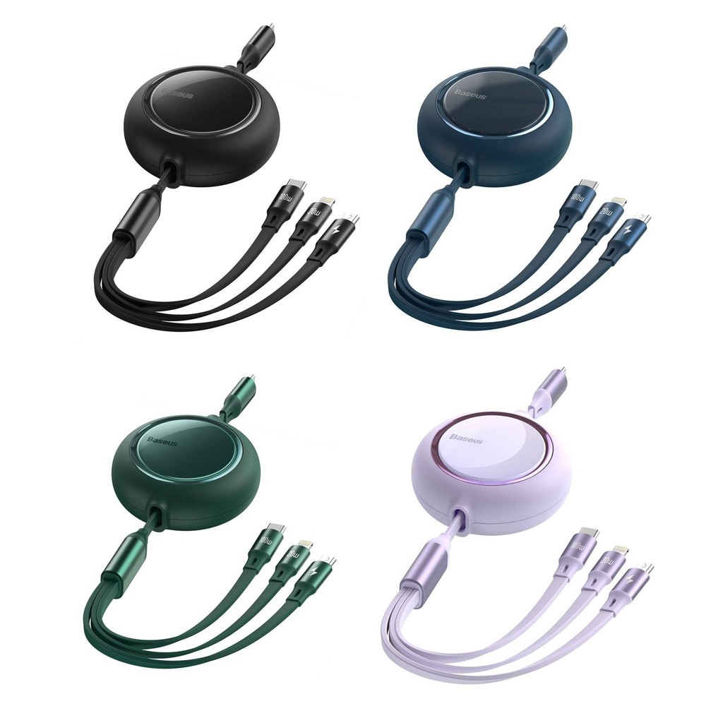 베이스어스 100W 브라이트 미러 3in1 데이터 고속충전 케이블 블랙