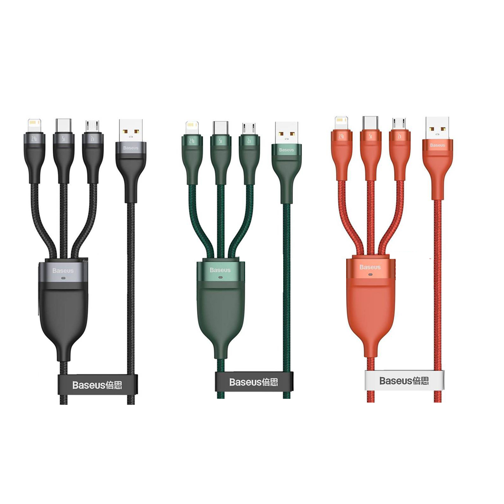 베이스어스 66W 5A 플래쉬 3in1 고속충전 데이터 케이블 1.2m 그린