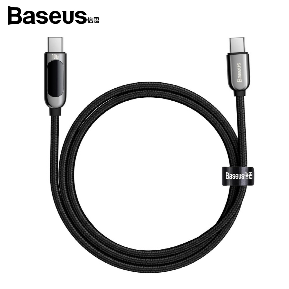 베이스어스 LED 디스플레이 100W 고속충전 데이터 케이블 2M 블랙