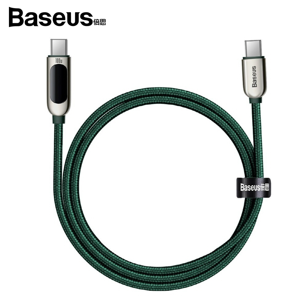 베이스어스 LED 디스플레이 100W 고속충전 데이터 케이블 2M 그린